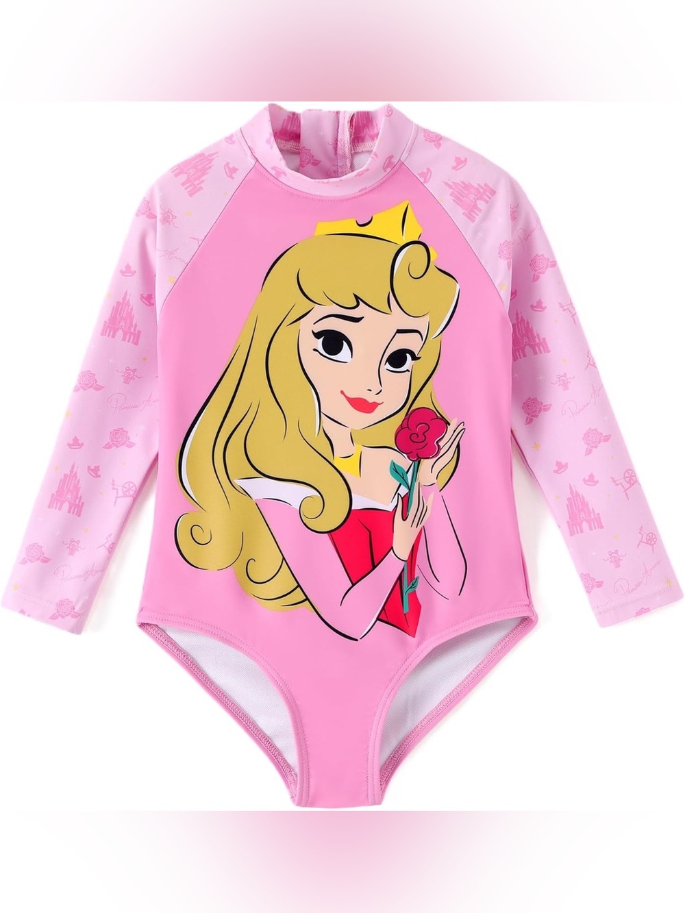NWT Kids 5-6 Pink Princess Aurora Sleeping Beauty Long-Sleeve Swimsuit